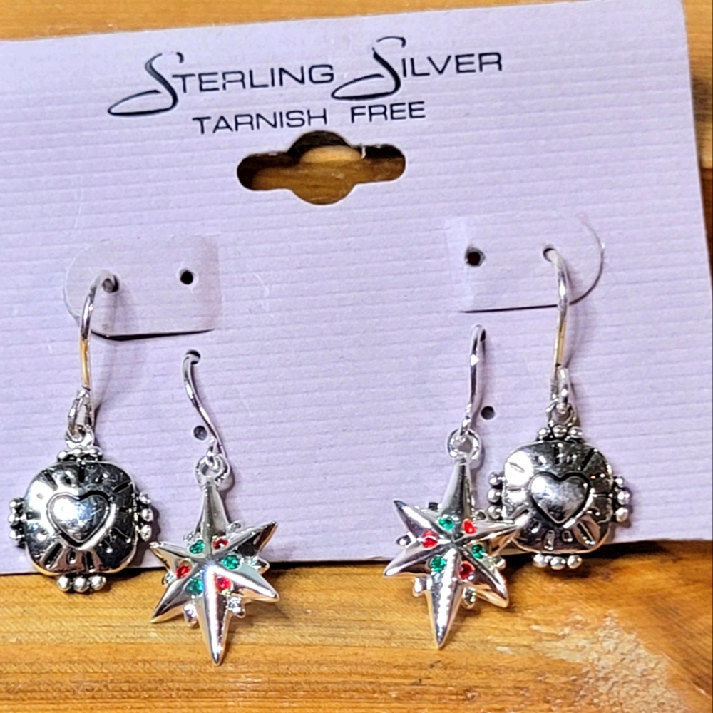 2 Pairs NWT Shiny Sterling Silver Pierced Earrings Tarnish Resistant 4.9 Grams